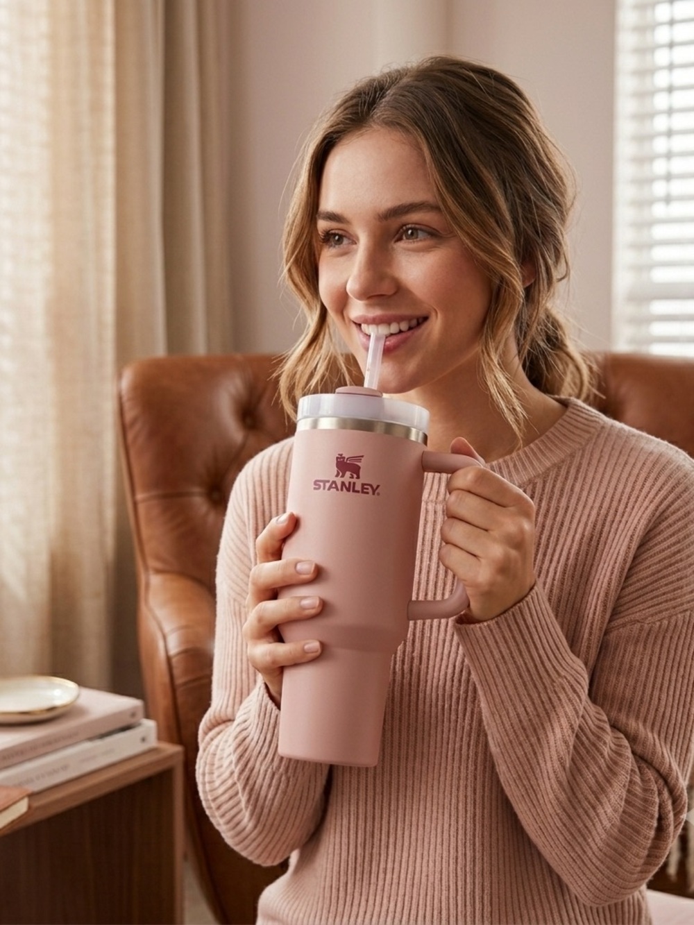 Stanley Dusty Pink Insulated Travel Mug with Straw Lid
